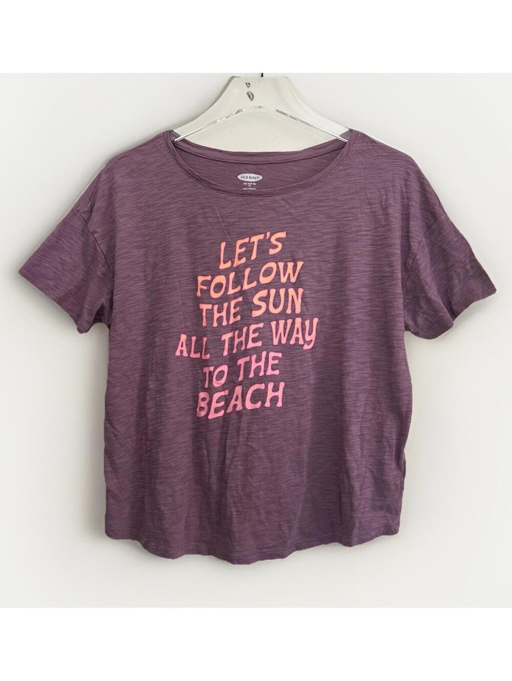 Old Navy The Easy Tee Womens Medium Purple Graphic Beach Sun T-Shirt Slub Knit